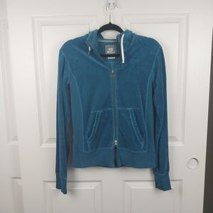 Nike Sportswear Women's Medium Velvet Velour Teal Blue Double Zipup Hoodie